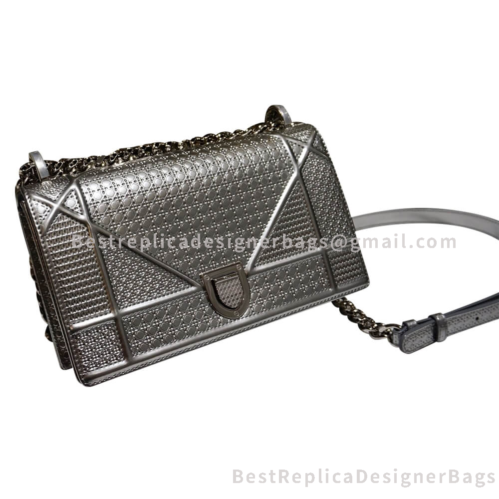 Dior Small Diorama Metallic Perforated Calfskin Bag Silver SHW
